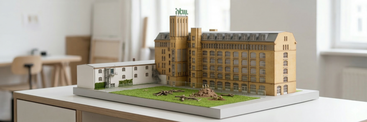 Modell der geplanten Erdmännchen-Anlage am HTW-Campus Wilhelminenhof für das Projekt "Grün-blauer Campus" (KI-generiert)