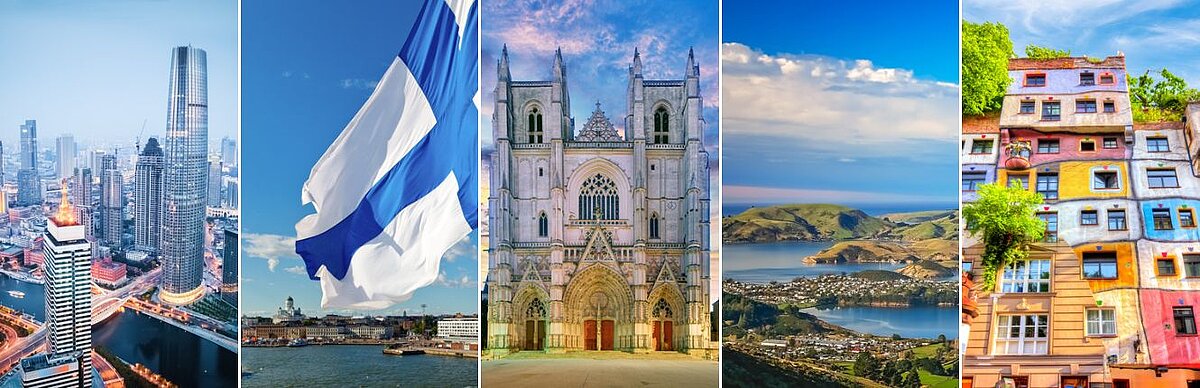Die HTW Berlin hat Doppelabschlüsse u.a. mit Hochschulen in  Tianjin (China), Helsinki (Finnland), Nantes (Frankreich), Dunedin (Neuseeland), Wien (Österreich) ©  istockphoto.com/chuyu, naumoid, TomasSereda, pawopa3336, Vladislav Zolotov