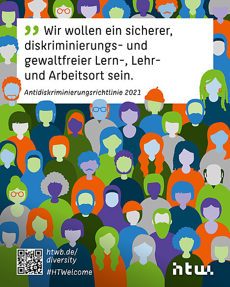 Zitat aus der Antidiskriminierungsrichtlinie, drumherum grafische Darstellung von verschiedenen Menschen