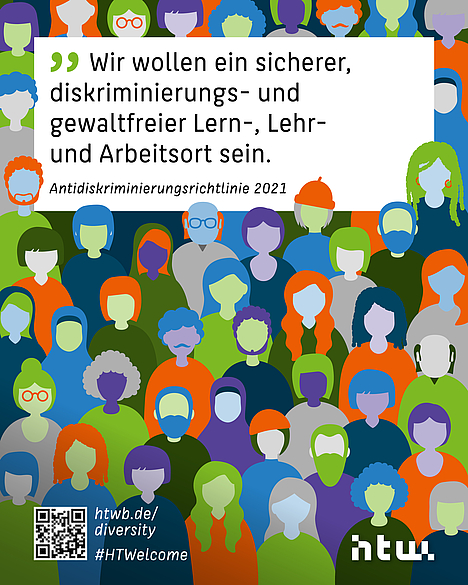 Zitat aus der Antidiskriminierungsrichtlinie, drumherum grafische Darstellung von verschiedenen Menschen