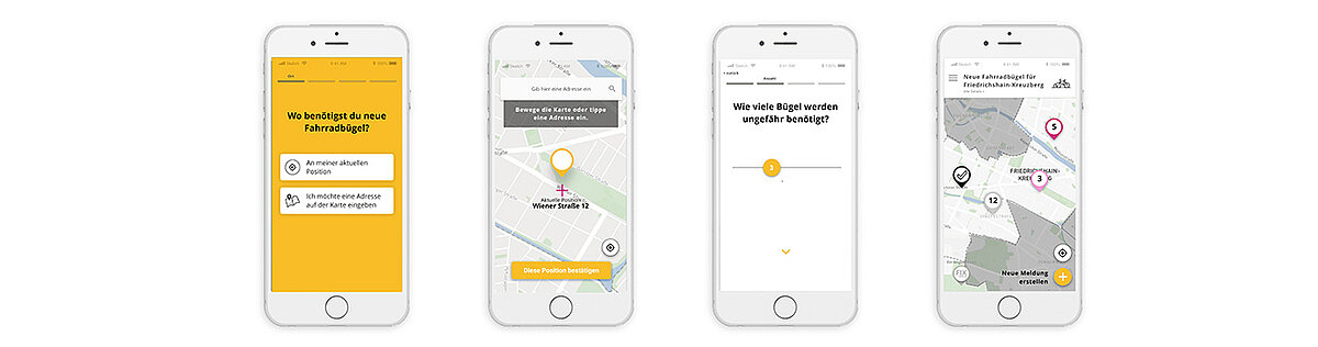 Vier Smartphones nebeneinander