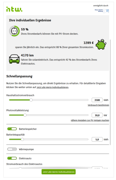 Screenshot eines Online-Tools