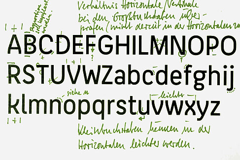 Blatt mit Entwürfen zur Schrift "HTW Berlin"