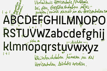 Blatt mit Entwürfen zur Schrift "HTW Berlin"