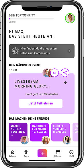 Screenshot der App auf dem Smartphone 